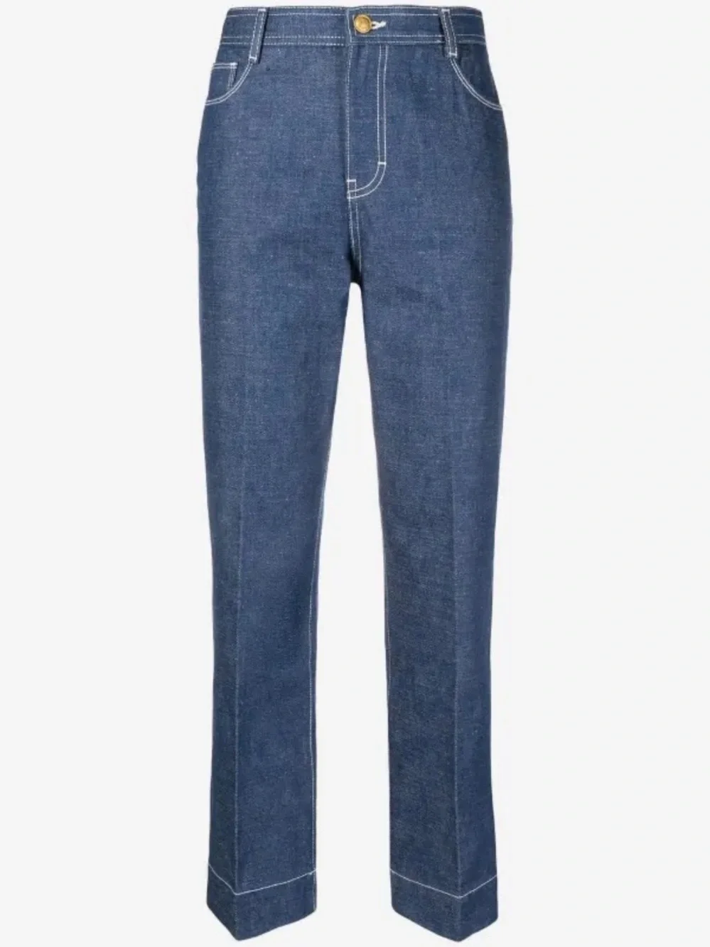 Tory Burch Cropped Straight Leg Denim Jeans Embroidered Pockets Size 29